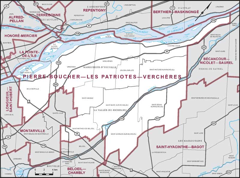 Map – Pierre-Boucher–Les Patriotes–Verchères, Quebec