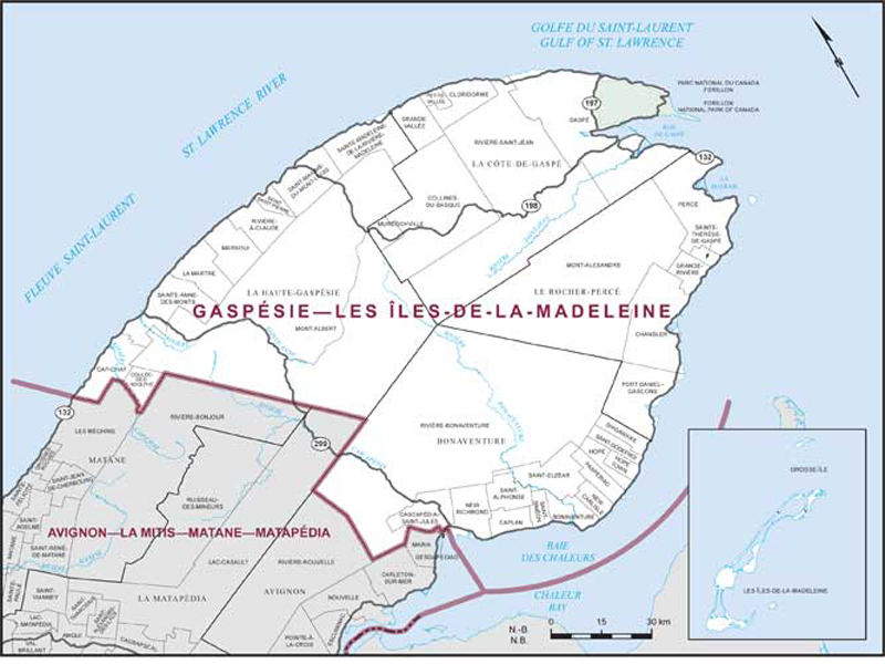 Carte – Gaspésie–Les Îles-de-la-Madeleine, Qubec
