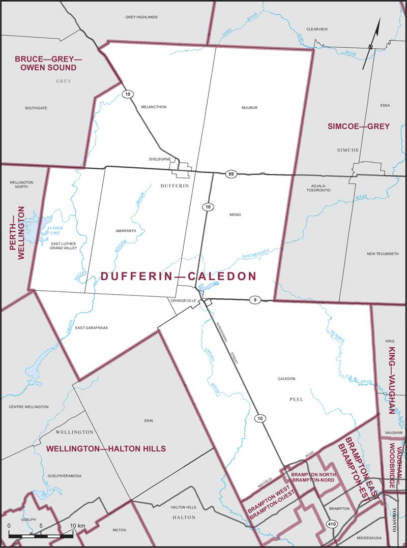 Map – Dufferin–Caledon, Ontario