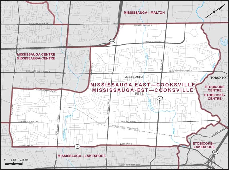 Map – Mississauga East–Cooksville, Ontario