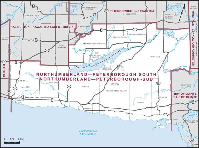 Carte – Northumberland–Peterborough-Sud, Ontario