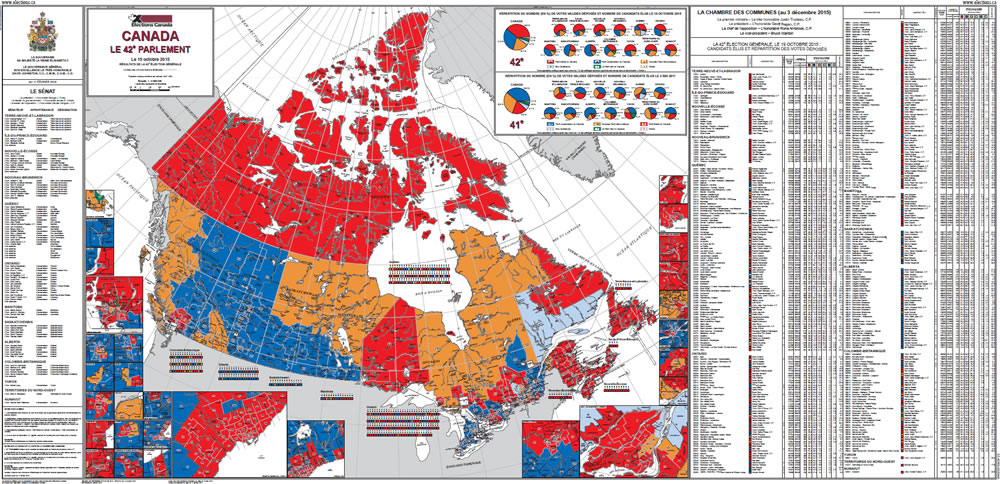 Carte du Canada, le 42e Parlement (2015)