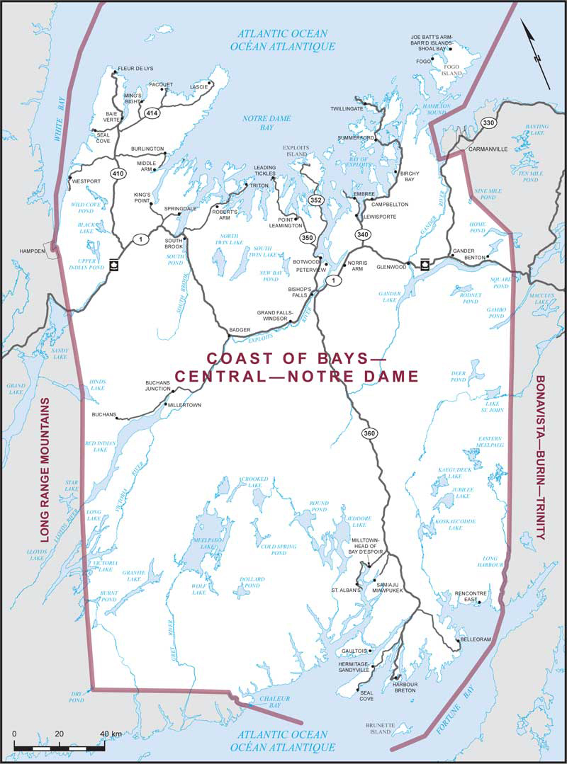 Map – Coast of Bays–Central–Notre Dame, Newfoundland and Labrador