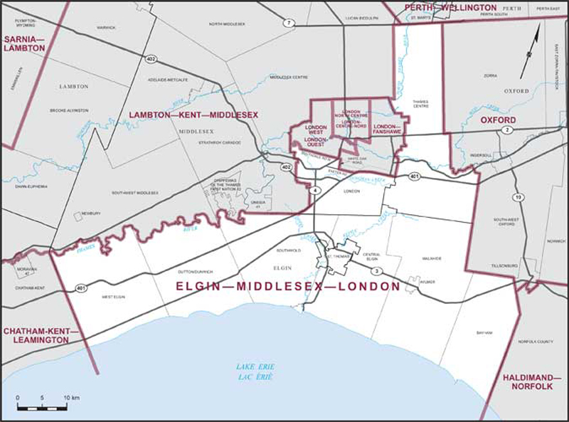 Carte – Elgin–Middlesex–London, Ontario