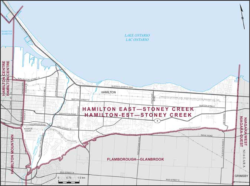 Map – Hamilton East–Stoney Creek, Ontario