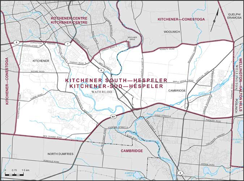 Carte – Kitchener-Sud–Hespeler, Ontario