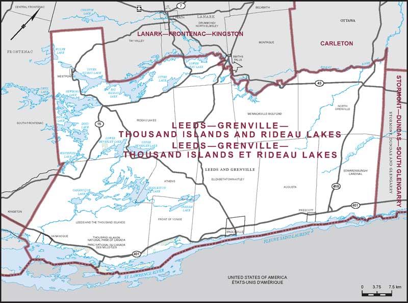 Carte – Leeds–Grenville–Thousand Islands et Rideau Lakes, Ontario