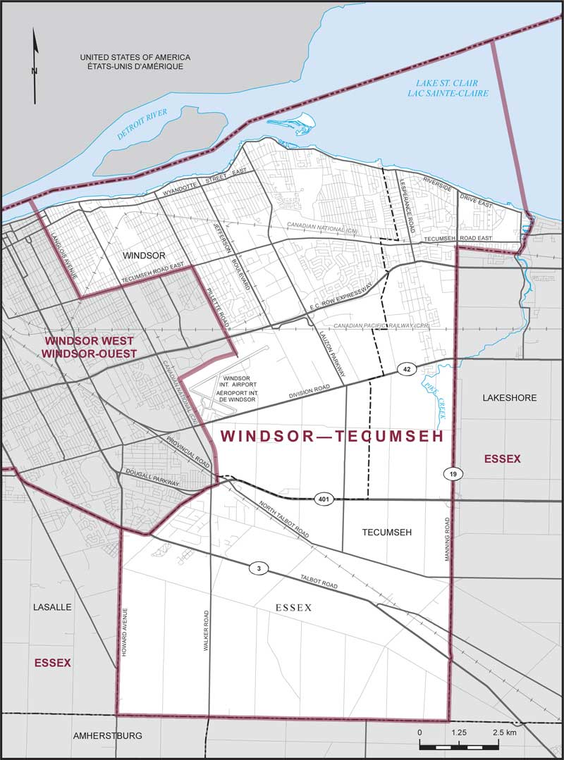 Carte – Windsor–Tecumseh, Ontario