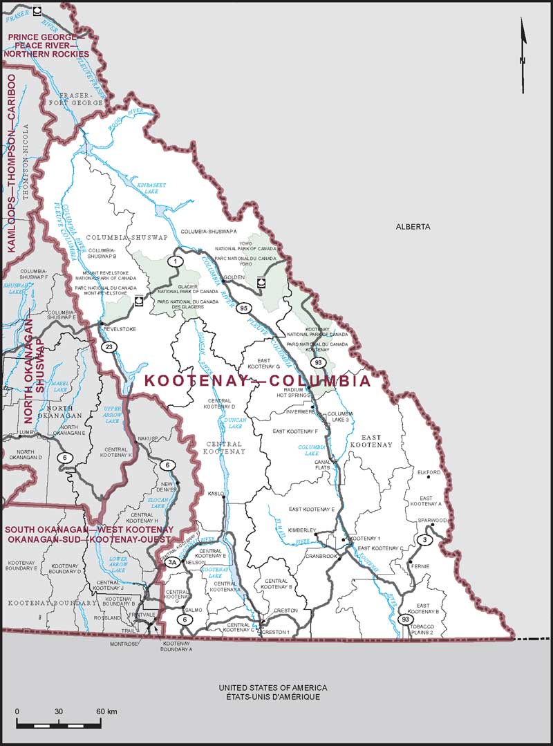 Carte – Kootenay–Columbia, Colombie-Britannique