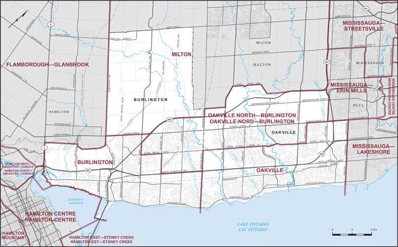 Carte – Villes de Burlington et Oakville, Ontario