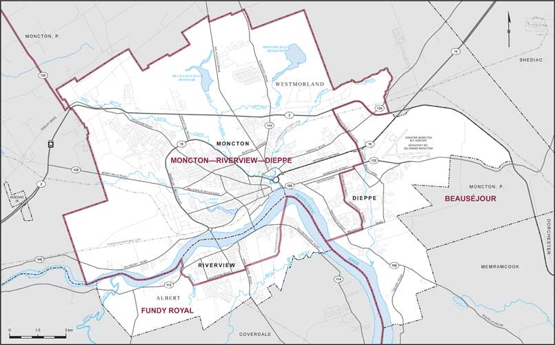 Map – Cities of Dieppe and Moncton and Town of Riverview, New Brunswick