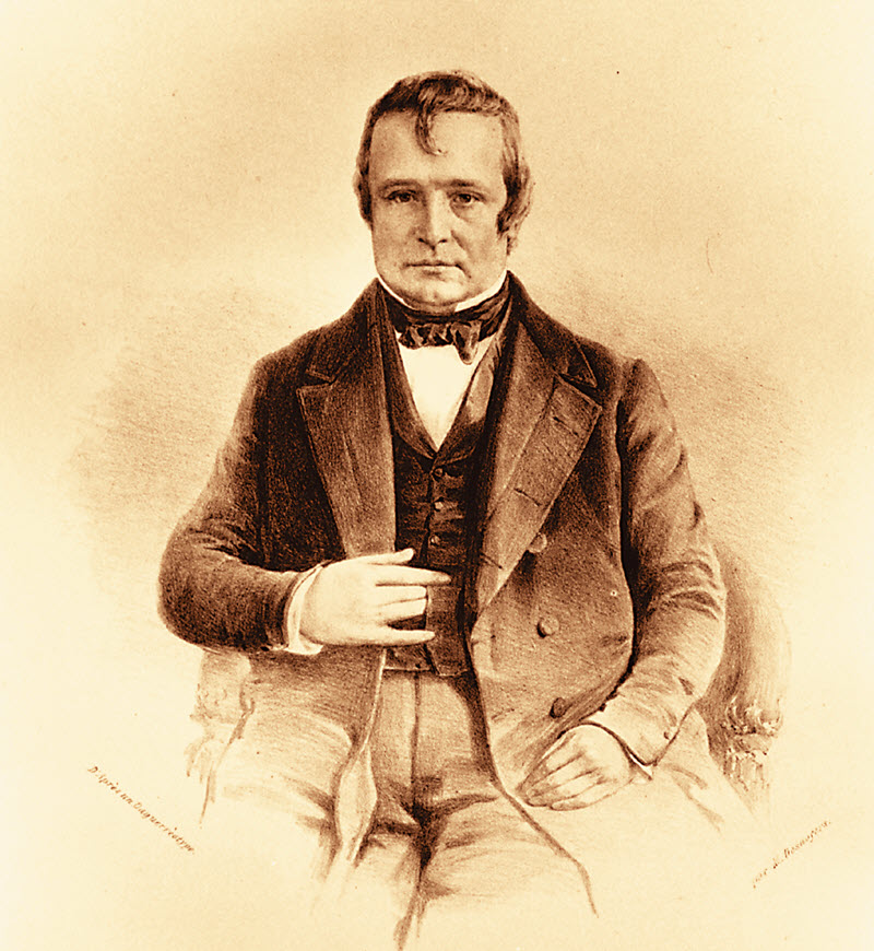 Black-and-white portrait of Louis-Hippolyte LaFontaine wearing a suit and waistcoat facing the camera.