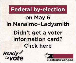 Digital ad for Nanaimo–Ladysmith by-election (voter information card)