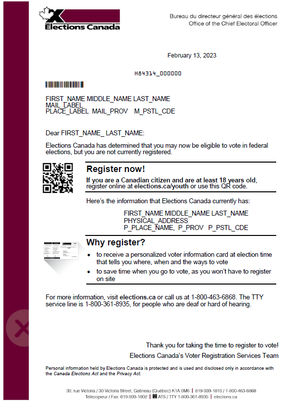 Registration Mailout letter dated February 13, 2023