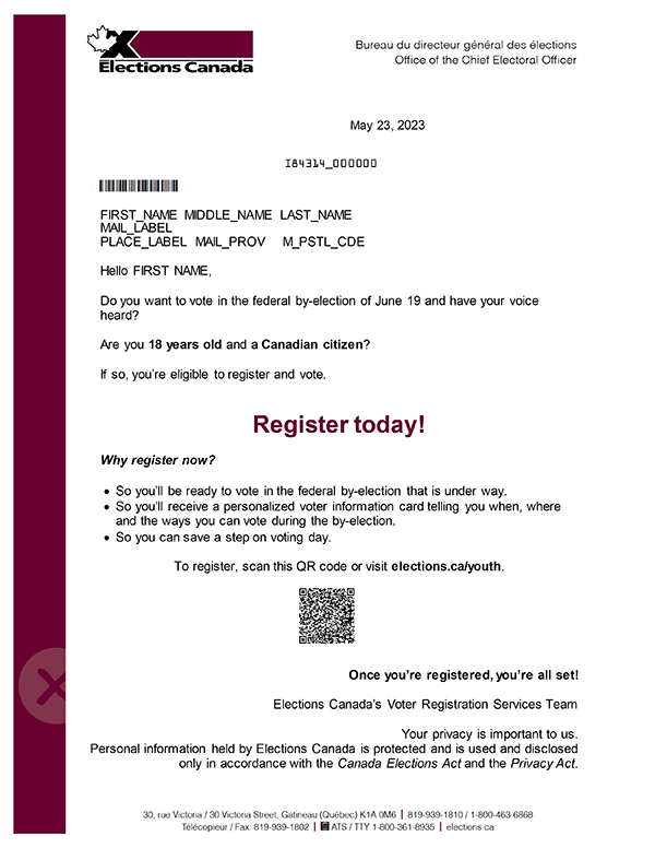 Registration Mailout letter dated May 23, 2023