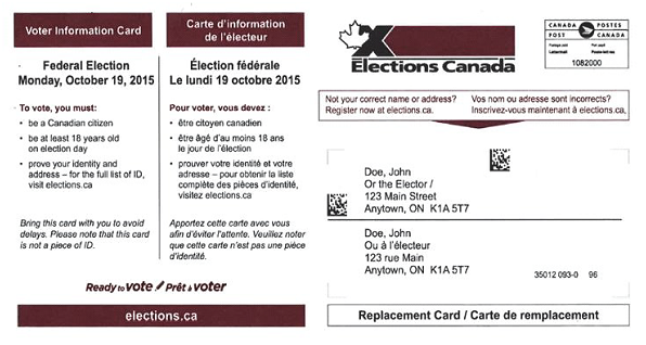 Figure 5	Replacement Voter information card (sample)