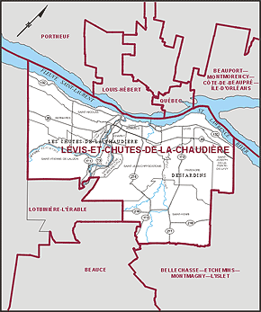 Map of Lévis-et-Chutes-de-la-Chaudière (Quebec)