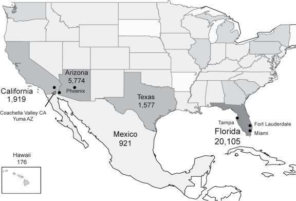 Figure 3.6 Applications Received from Canadian Snowbirds – Concentrations in the U.S. and Mexico