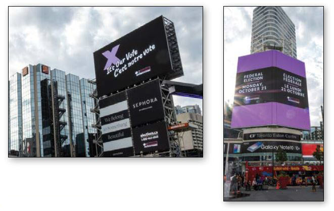Digital campaign billboards in downtown Toronto